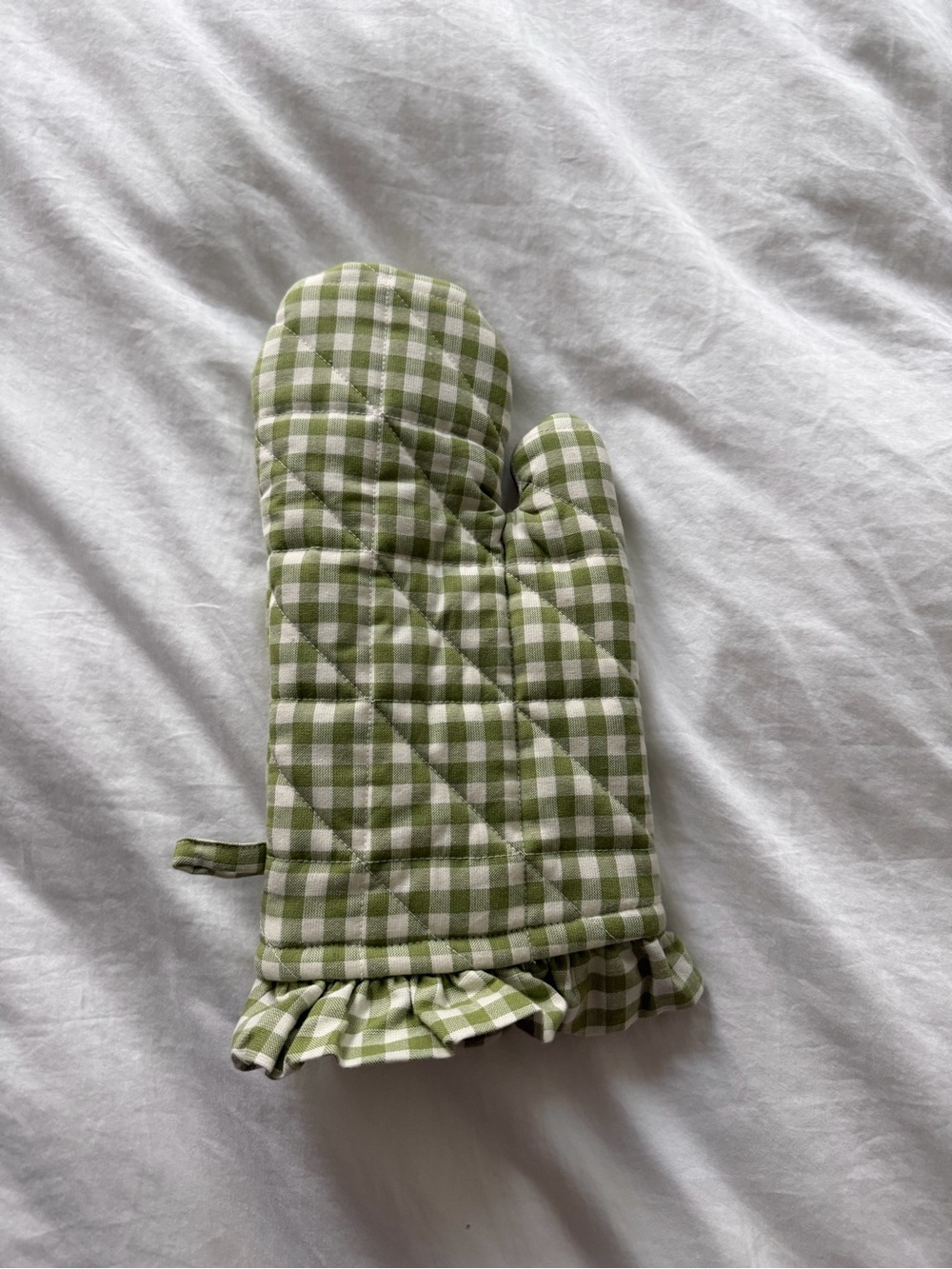 Anthropologie Green Gingham Ruffle Oven Mitt